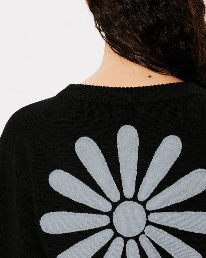Women 039KENZO Marguerite039 Embroidered Cardigan In Wool Black Kenzo Sweaters And Cardigans