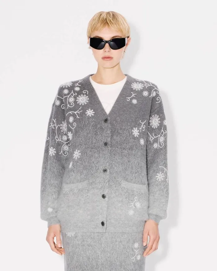 Women 039KENZO Marguerite039 Embroidered Cardigan Stone Grey Kenzo Sweaters And Cardigans