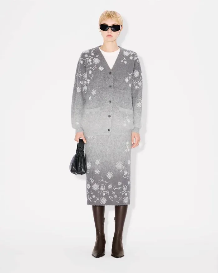 Women 039KENZO Marguerite039 Embroidered Cardigan Stone Grey Kenzo Sweaters And Cardigans