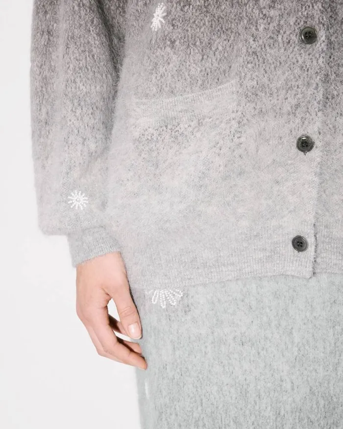Women 039KENZO Marguerite039 Embroidered Cardigan Stone Grey Kenzo Sweaters And Cardigans