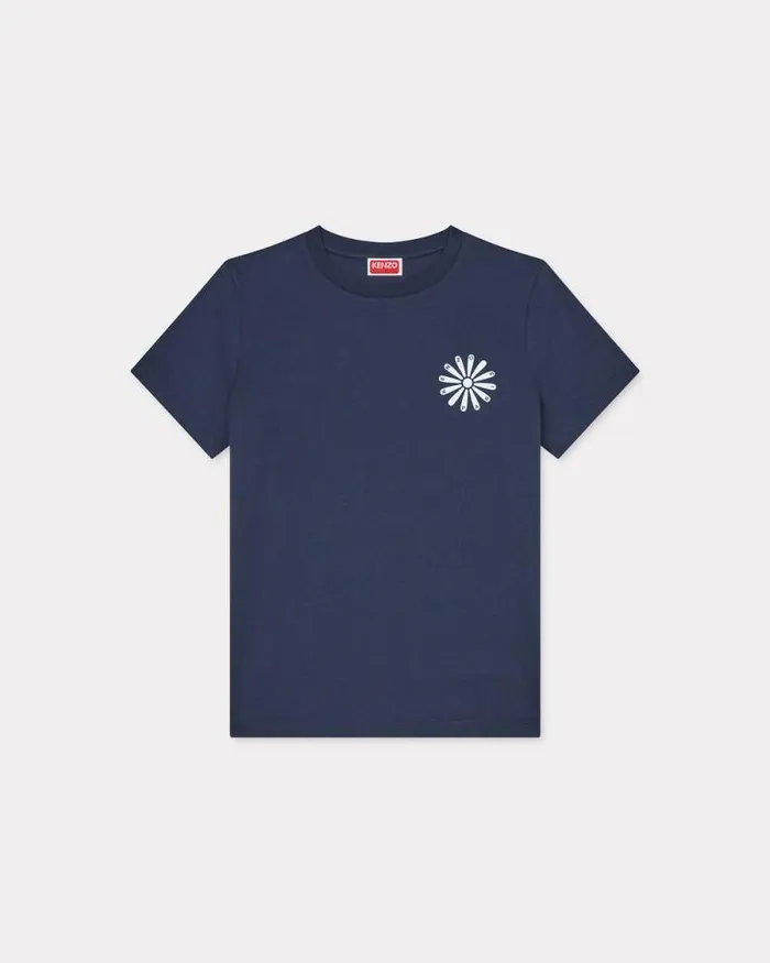 Women 039KENZO Marguerite039 Tshirt In Cotton Blue Black Kenzo Tshirts And Polos