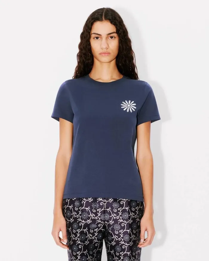 Women 039KENZO Marguerite039 Tshirt In Cotton Blue Black Kenzo Tshirts And Polos