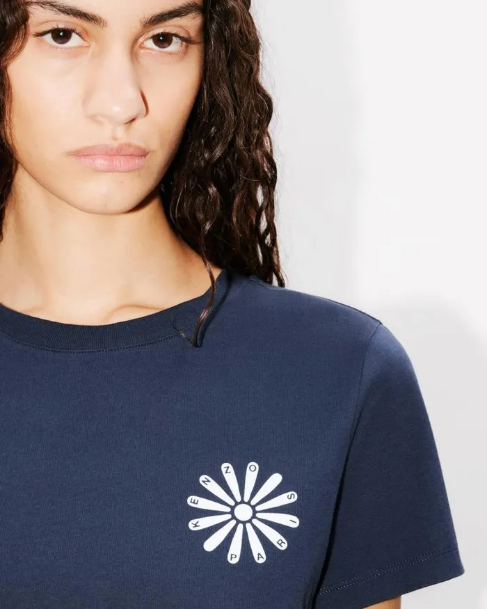 Women 039KENZO Marguerite039 Tshirt In Cotton Blue Black Kenzo Tshirts And Polos