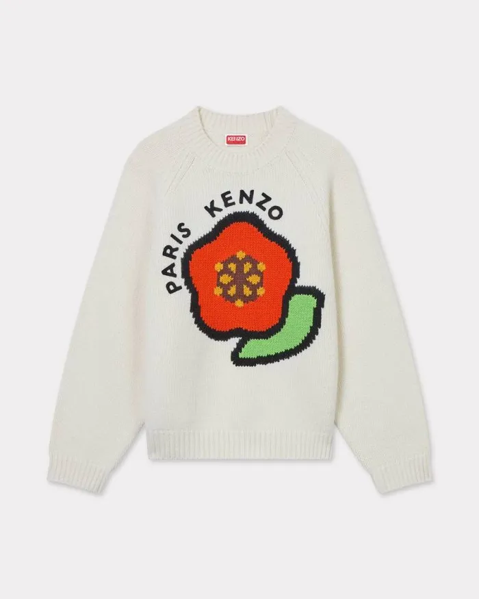 Women 039KENZO Pop039 Jumper In Wool And Cotton Off White Kenzo Sweaters And Cardigans