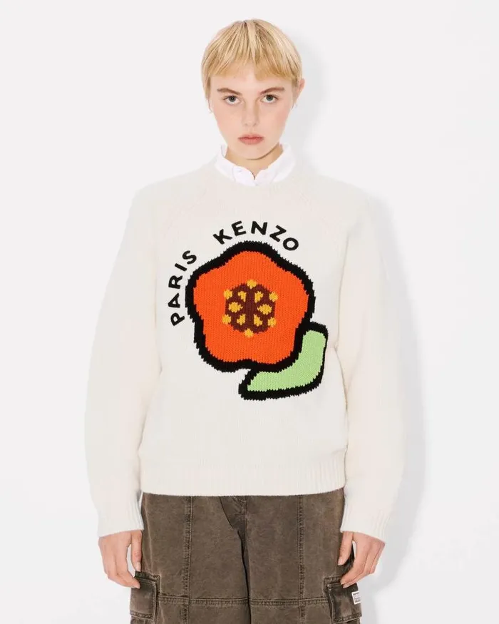 Women 039KENZO Pop039 Jumper In Wool And Cotton Off White Kenzo Sweaters And Cardigans