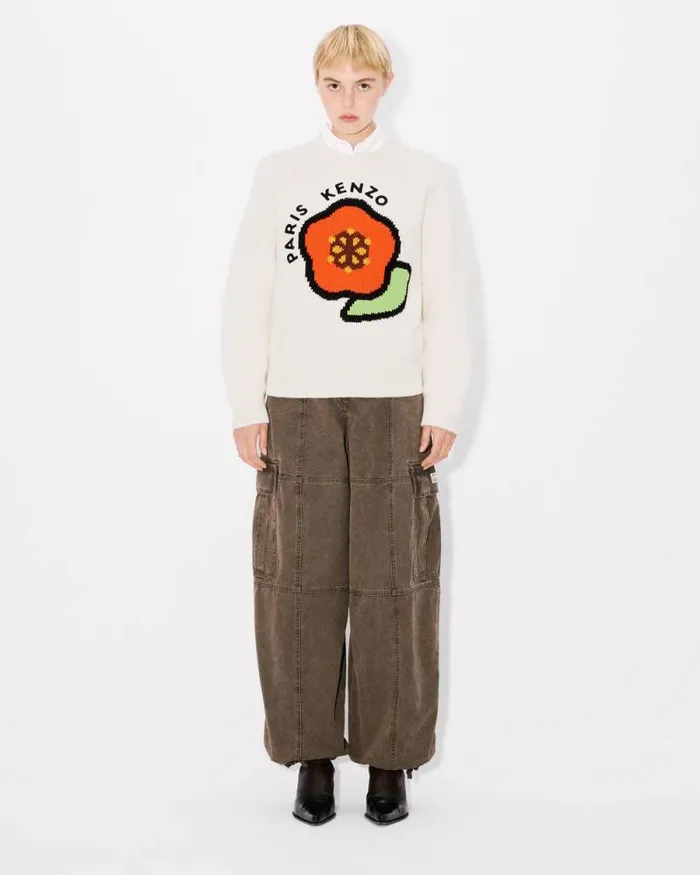 Women 039KENZO Pop039 Jumper In Wool And Cotton Off White Kenzo Sweaters And Cardigans