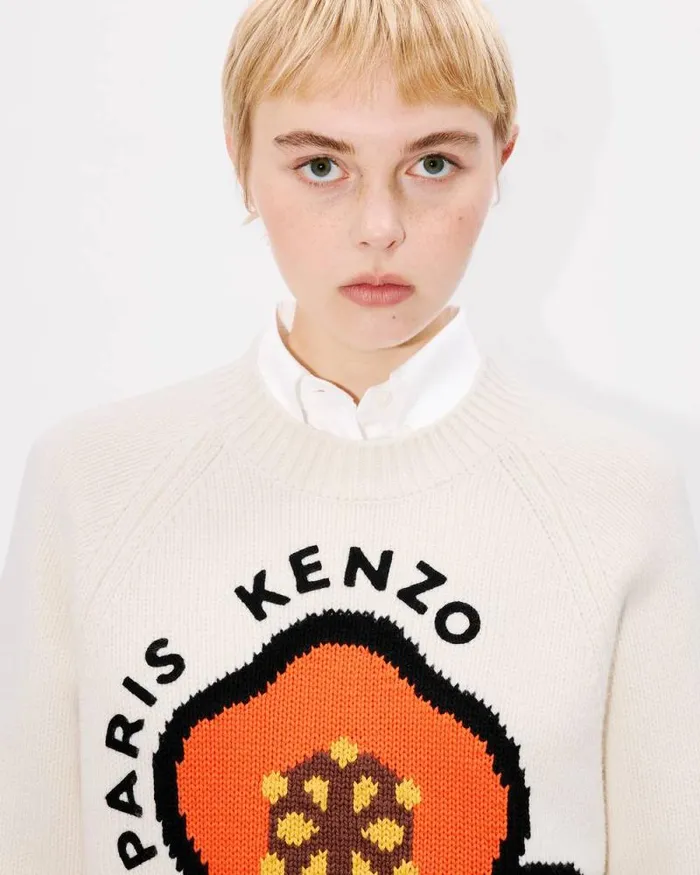 Women 039KENZO Pop039 Jumper In Wool And Cotton Off White Kenzo Sweaters And Cardigans