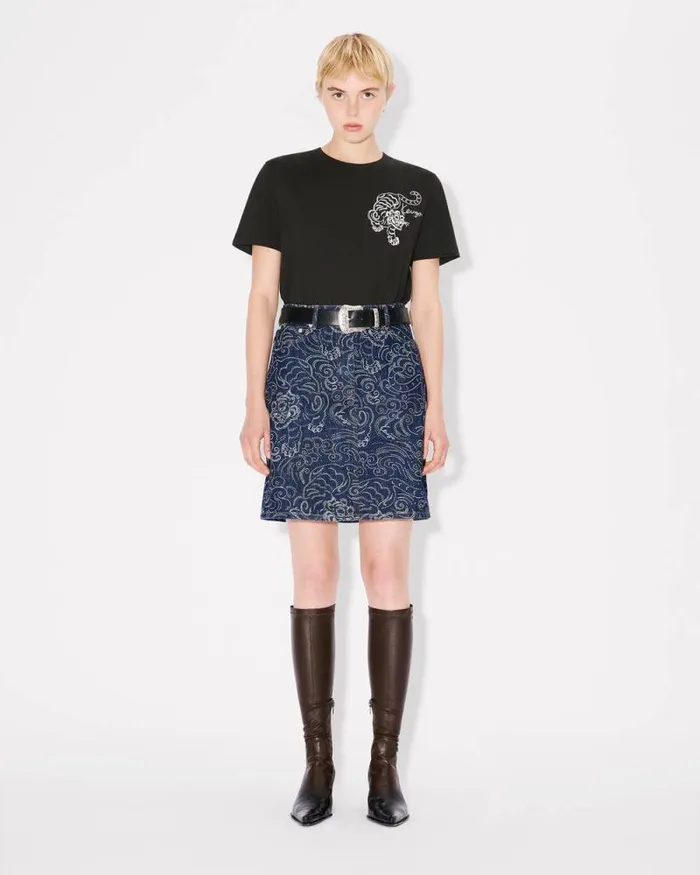 Women 039KENZO Star Tiger039 Embroidered Loose Tshirt In Cotton Black Kenzo Tshirts And Polos