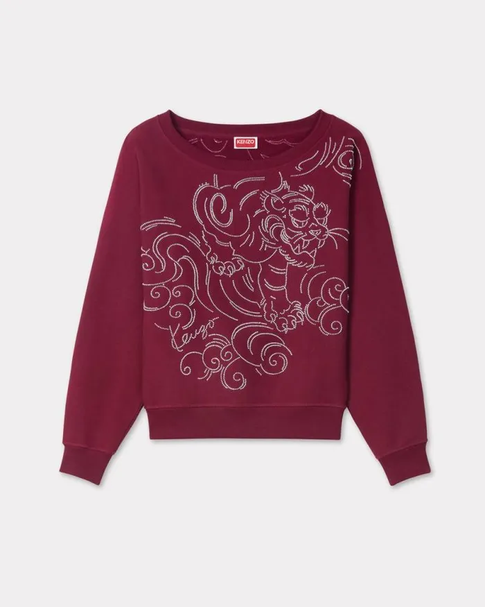 Women 039KENZO Star Tiger039 Embroidered Oversized Batwing Sweatshirt Bordeaux Kenzo Sweatshirts And Hoodies Women 039KENZO Star Tiger039 Embroidered Oversized Batwing Sweatshirt Bordeaux Kenzo Sweatshirts And Hoodies