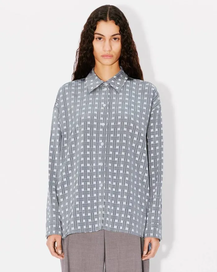 Women 039KENZO Weave039 Dropped Shoulders Shirt Pale Grey Kenzo Shirts And Tops