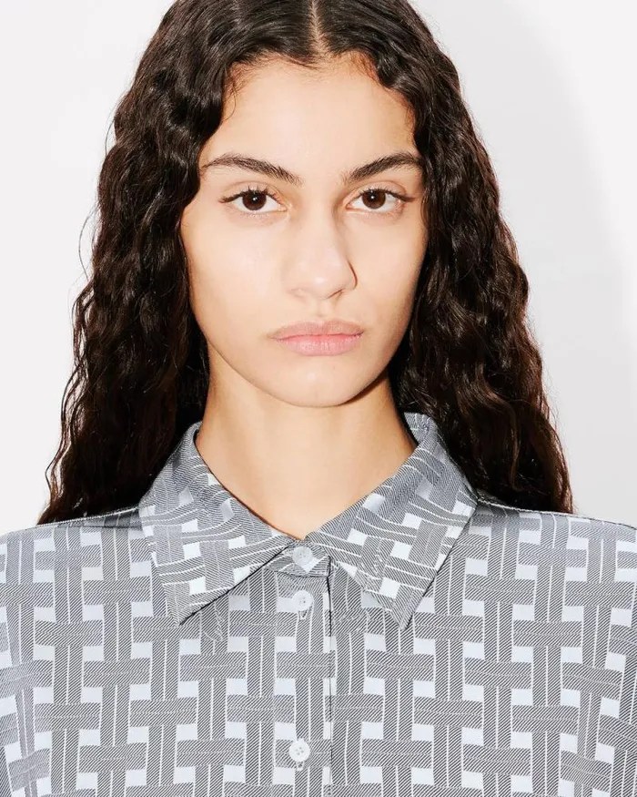 Women 039KENZO Weave039 Dropped Shoulders Shirt Pale Grey Kenzo Shirts And Tops