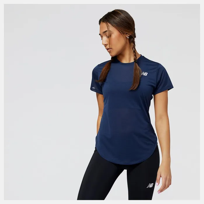 Women Accelerate Short Sleeve Top Natural Indigo New Balance Shirts