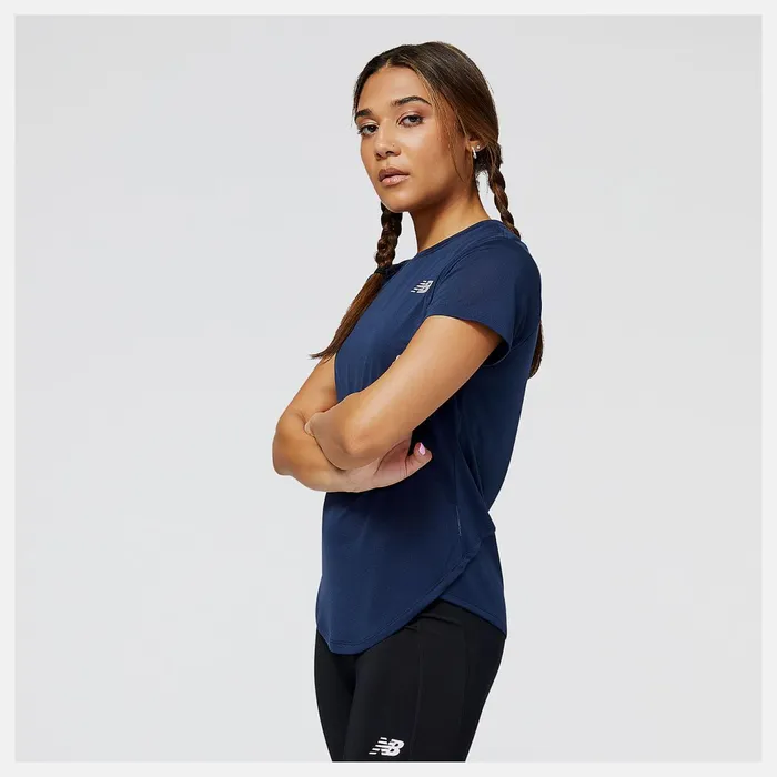 Women Accelerate Short Sleeve Top Natural Indigo New Balance Shirts Women Accelerate Short Sleeve Top Natural Indigo New Balance Shirts