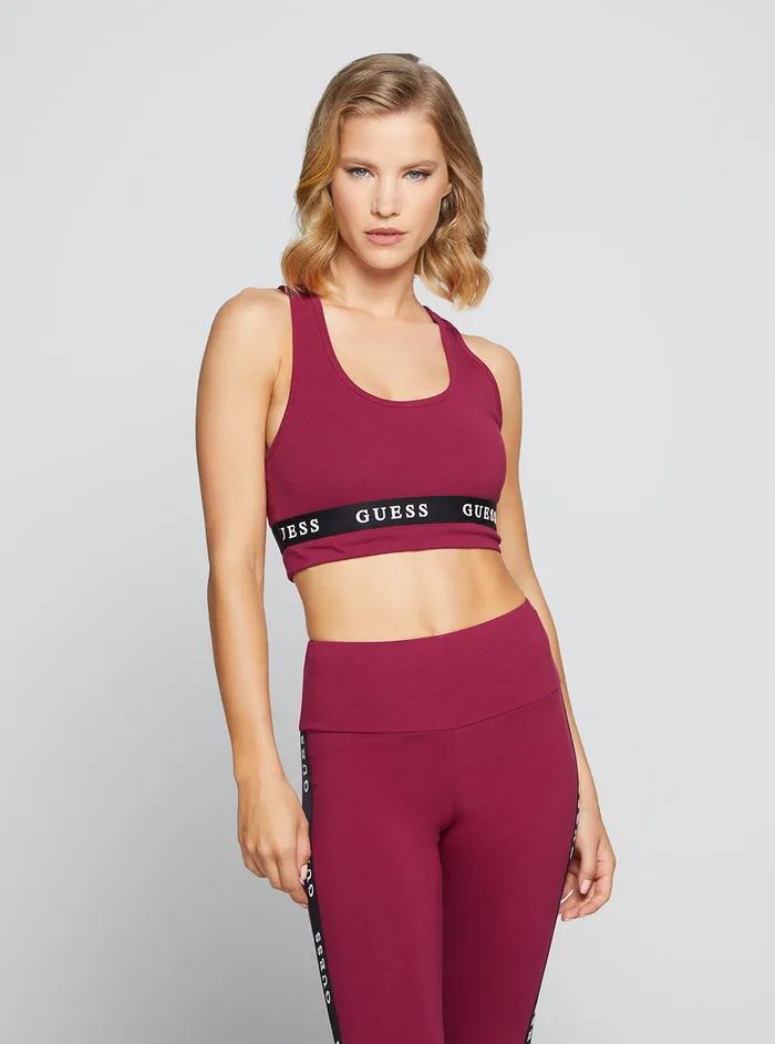 Women Activewear GUESS Eco Purple Aline Active Logo Crop Top