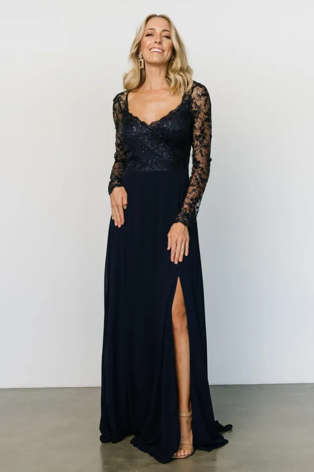 Women Adalaide Long Sleeve Maxi Dress Navy Baltic Born Embellished and Sequined