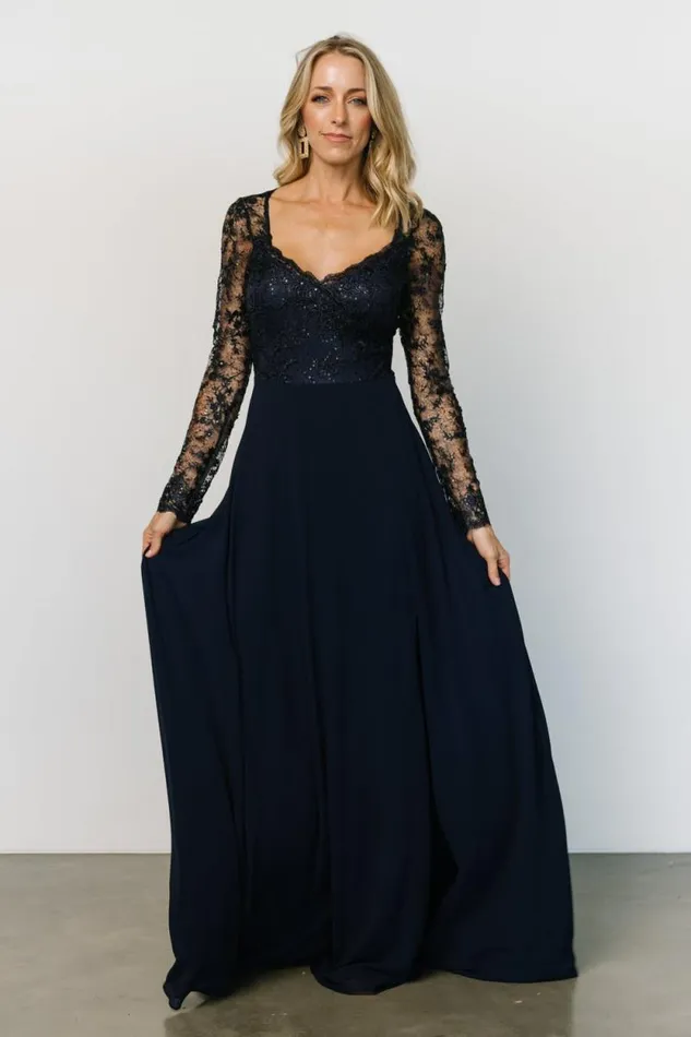 Women Adalaide Long Sleeve Maxi Dress Navy Baltic Born Embellished and Sequined Women Adalaide Long Sleeve Maxi Dress Navy Baltic Born Embellished and Sequined