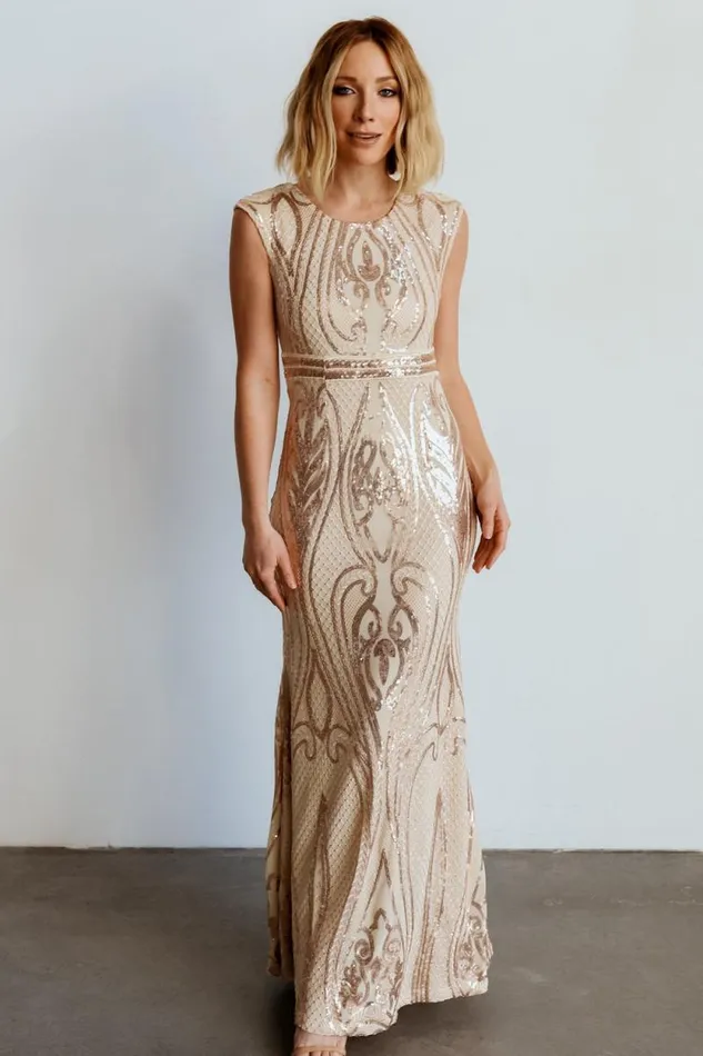 Women Alessia Sequin Gown Champagne Baltic Born Embellished and Sequined