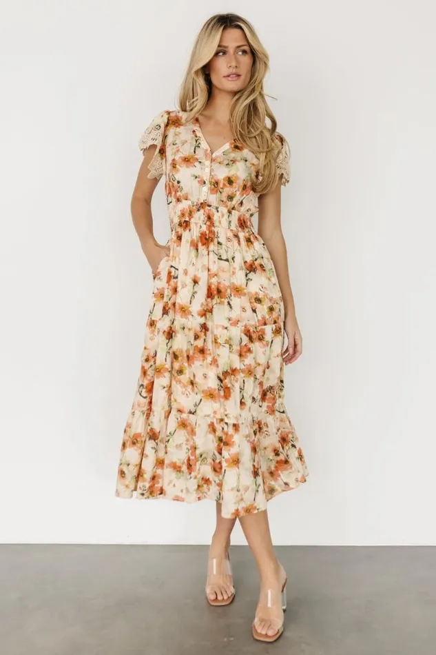 Women Aliyah Midi Dress Coral Floral Baltic Born Midi Dresses