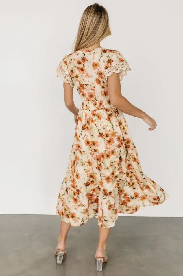 Women Aliyah Midi Dress Coral Floral Baltic Born Midi Dresses Women Aliyah Midi Dress Coral Floral Baltic Born Midi Dresses