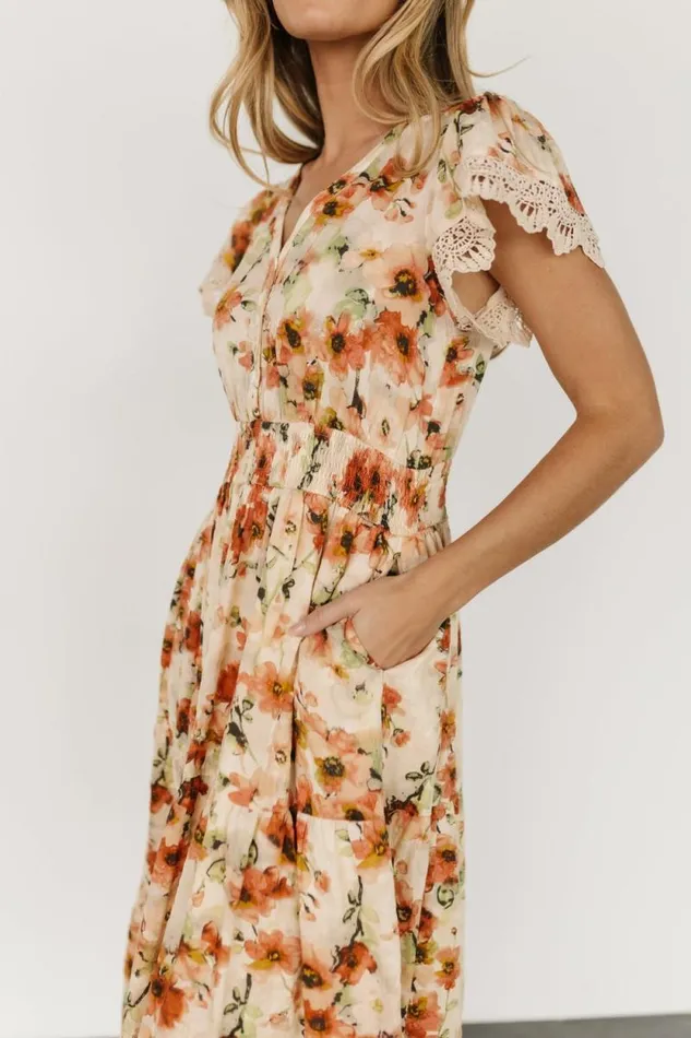 Women Aliyah Midi Dress Coral Floral Baltic Born Midi Dresses Women Aliyah Midi Dress Coral Floral Baltic Born Midi Dresses