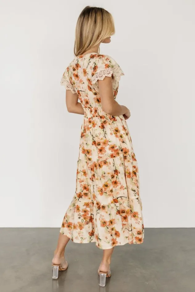 Women Aliyah Midi Dress Coral Floral Baltic Born Midi Dresses Women Aliyah Midi Dress Coral Floral Baltic Born Midi Dresses