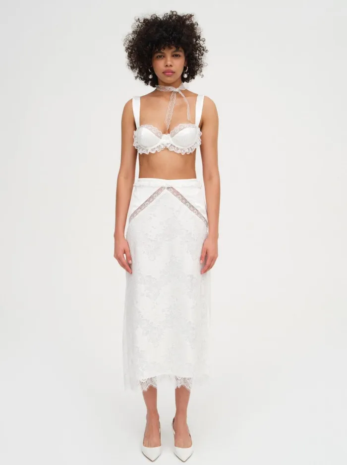 Women Allira Lace Midi Skirt White For Love and Lemons Bottoms