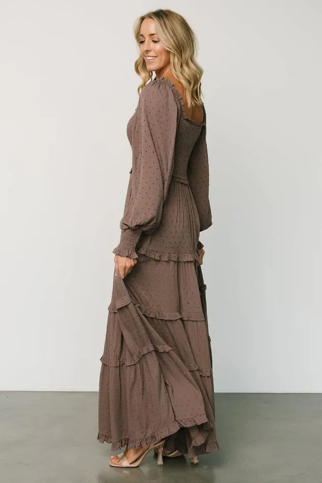 Women Amanda Smocked Dotted Maxi Dress Brown Baltic Born Maxi Dresses Women Amanda Smocked Dotted Maxi Dress Brown Baltic Born Maxi Dresses