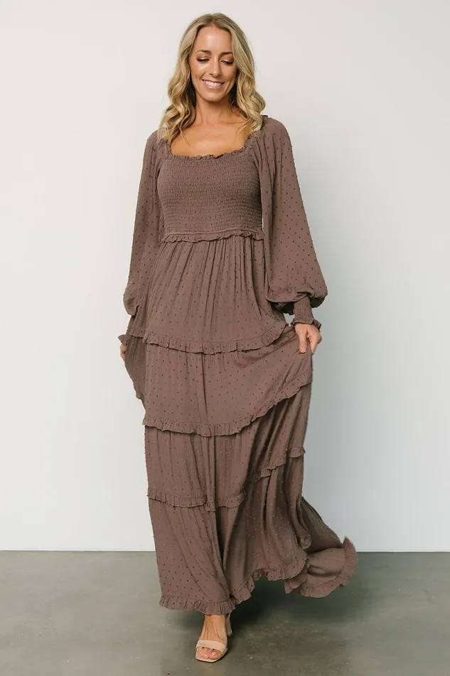 Women Amanda Smocked Dotted Maxi Dress Brown Baltic Born Maxi Dresses Women Amanda Smocked Dotted Maxi Dress Brown Baltic Born Maxi Dresses