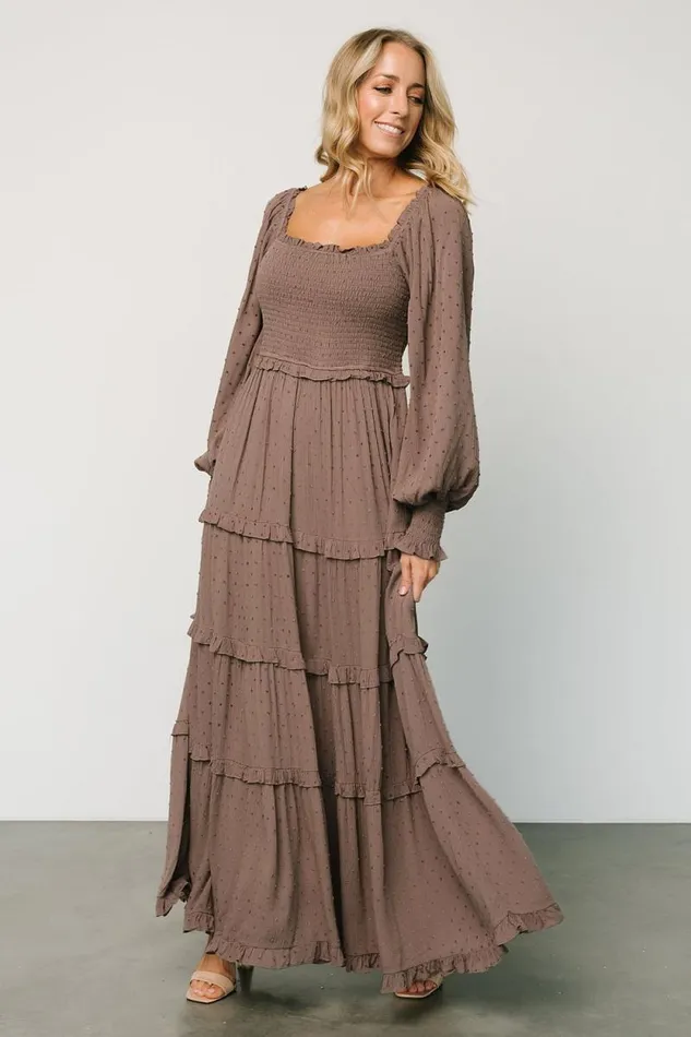 Women Amanda Smocked Dotted Maxi Dress Brown Baltic Born Maxi Dresses Women Amanda Smocked Dotted Maxi Dress Brown Baltic Born Maxi Dresses
