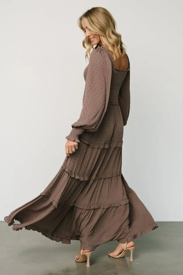Women Amanda Smocked Dotted Maxi Dress Brown Baltic Born Maxi Dresses Women Amanda Smocked Dotted Maxi Dress Brown Baltic Born Maxi Dresses