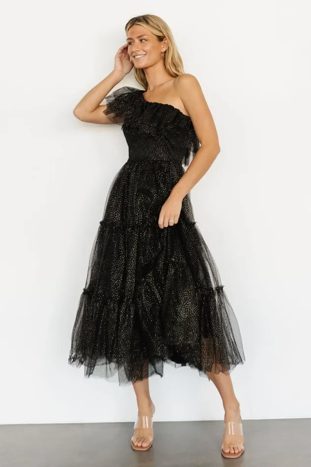Women Anessa Tulle Dress Black Gold Baltic Born Embellished and Sequined