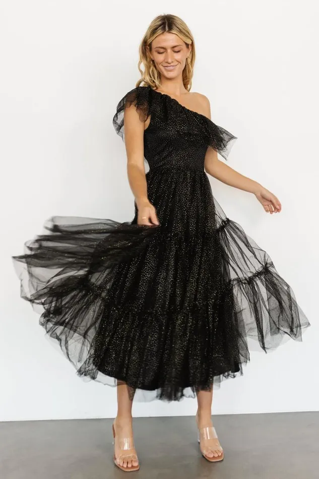 Women Anessa Tulle Dress Black Gold Baltic Born Embellished and Sequined Women Anessa Tulle Dress Black Gold Baltic Born Embellished and Sequined
