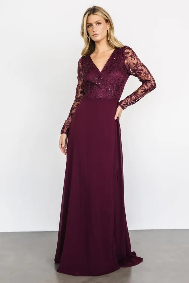 Women Anna Wrap Maxi Dress Mulberry Baltic Born Embellished and Sequined