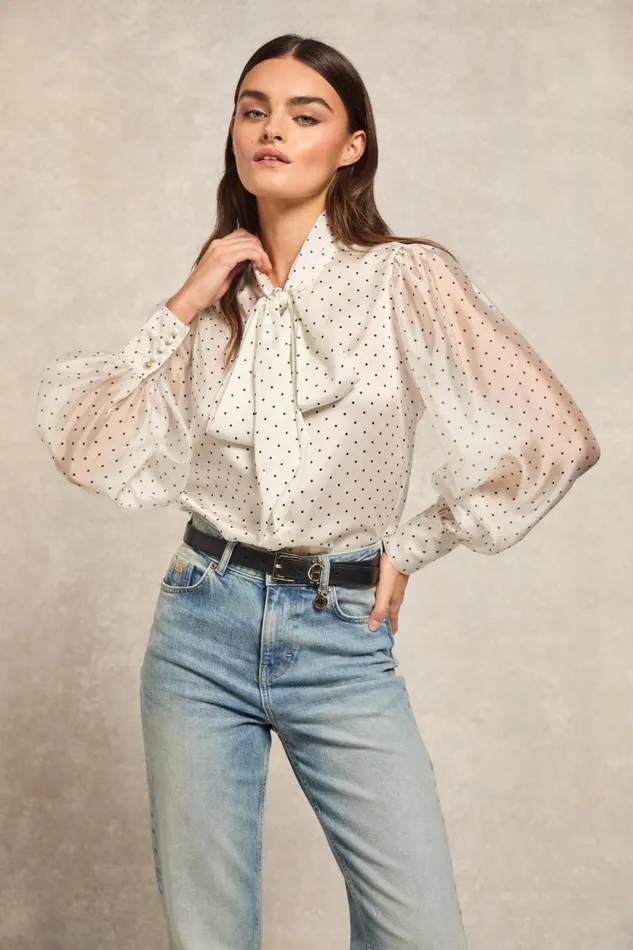 Women Ariella Blouse White Polka Dot Holland Cooper Shirts and Blouses