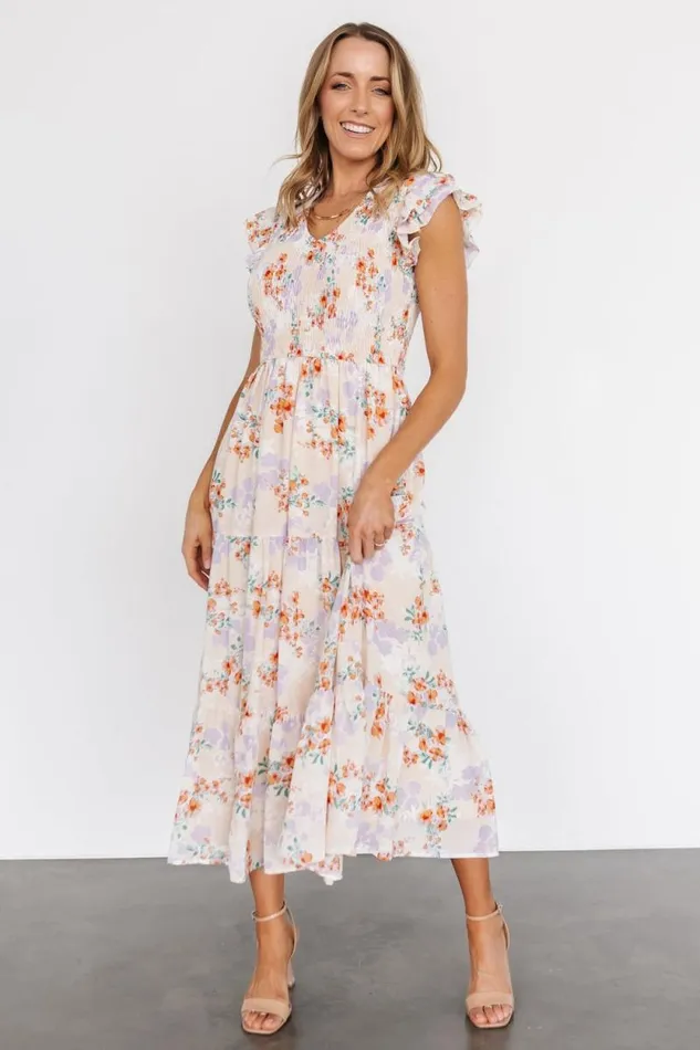 Women Arla Smocked Maxi Dress Cream Floral Baltic Born Maxi Dresses