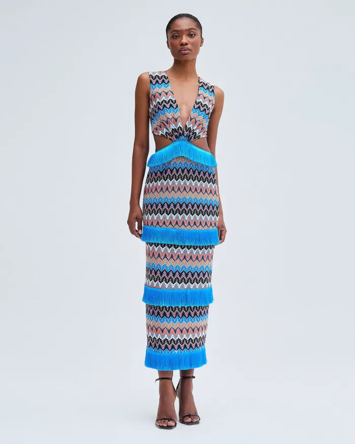 Women Beach Dresses PatBO Crochet Cutout Midi Dress FINAL SALE Black Multi