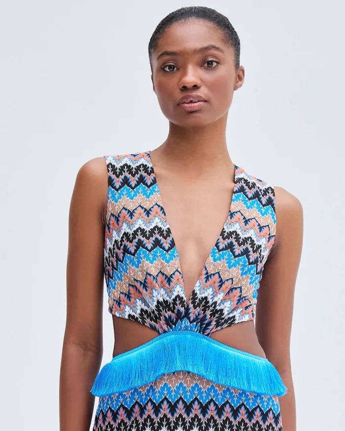 Women Beach Dresses PatBO Crochet Cutout Midi Dress FINAL SALE Black Multi