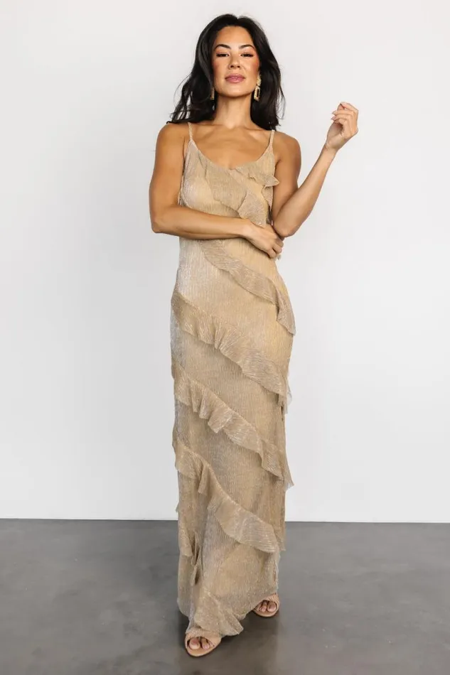 Women Belisama Ruffle Gown Gold Baltic Born Maxi Dresses