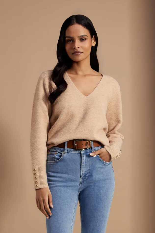 Women Berkeley VNeck Knit Camel Holland Cooper Knitwear