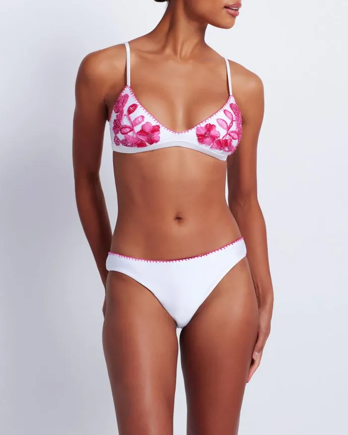 Women Bikinis PatBO Viera Embroidered Bikini Top FINAL SALE White