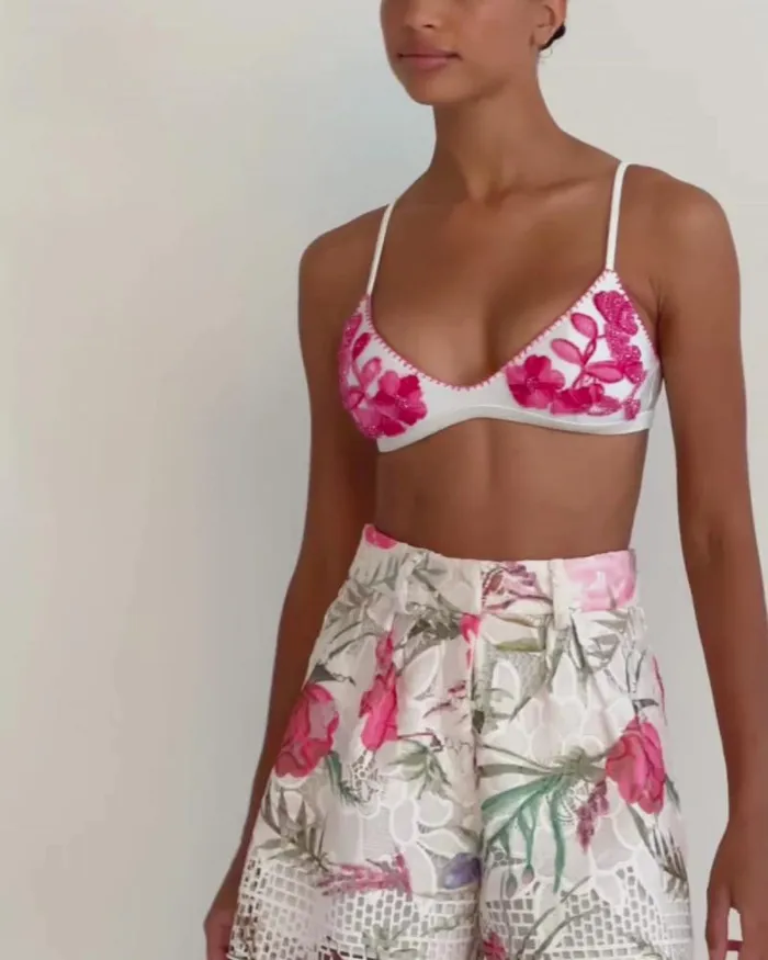 Women Bikinis PatBO Viera Embroidered Bikini Top FINAL SALE White