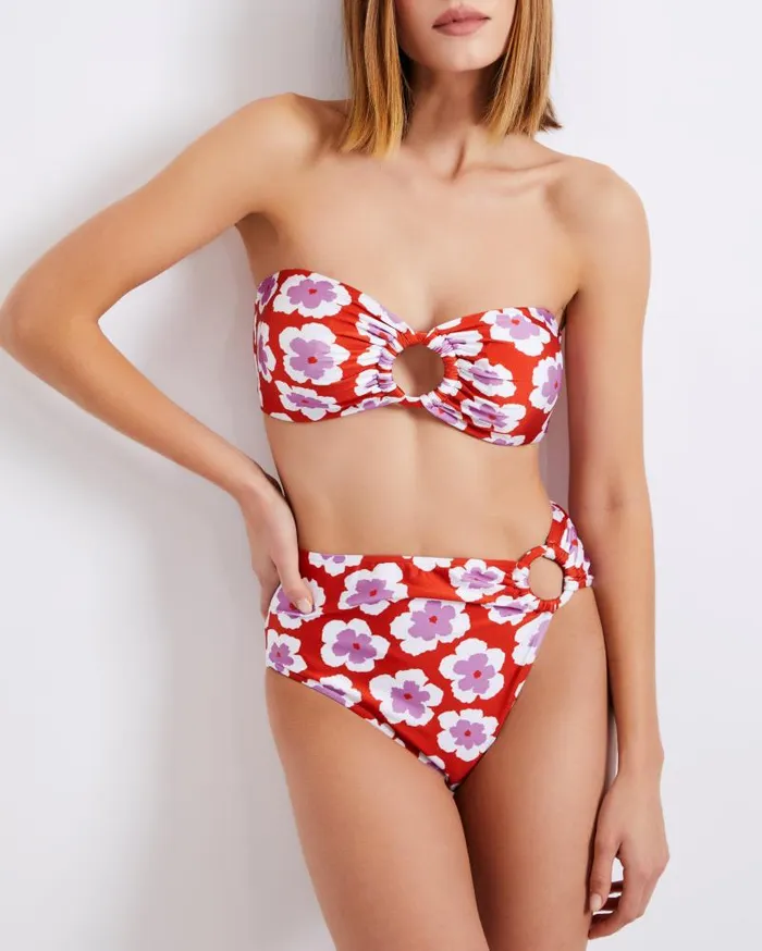 Women Bikinis PatBO WINDFLOWER BANDEAU BIKINI TOP FINAL SALE Cherry