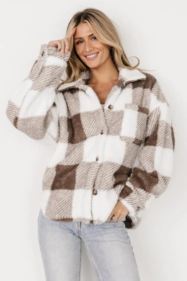 Women Bismarck Fleece Shacket Mocha White Baltic Born Outerwear