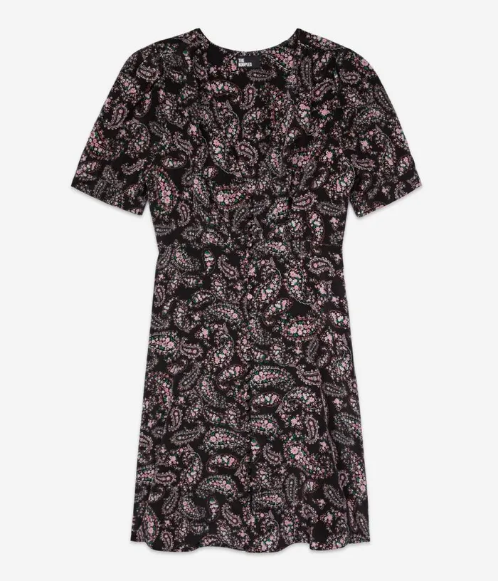 Women Black And Pink Paisley Print Short Dress With Buttons THE KOOPLES Dresses and Jumpsuits
