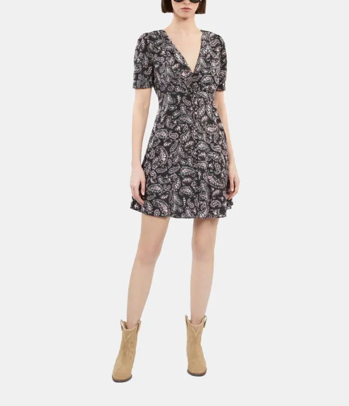 Women Black And Pink Paisley Print Short Dress With Buttons THE KOOPLES Dresses and Jumpsuits