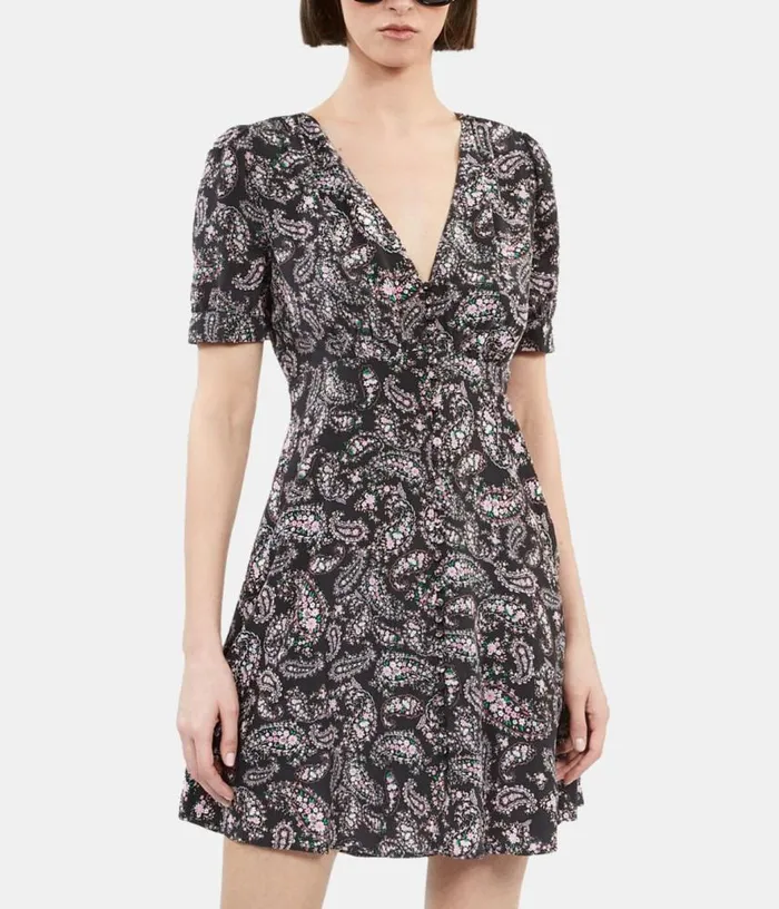 Women Black And Pink Paisley Print Short Dress With Buttons THE KOOPLES Dresses and Jumpsuits