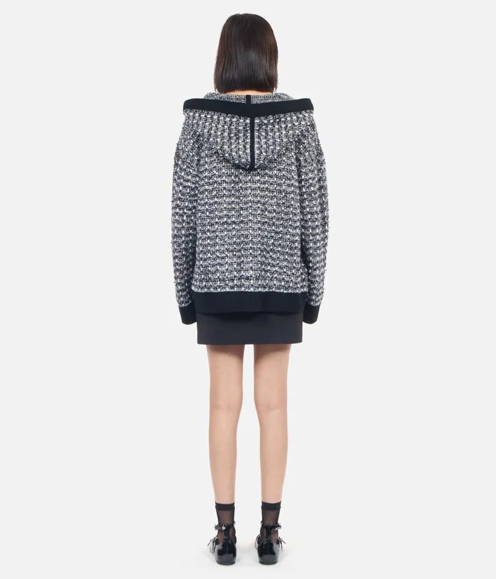 Women Black And White Tweed Hooded Cardigan THE KOOPLES Sweaters