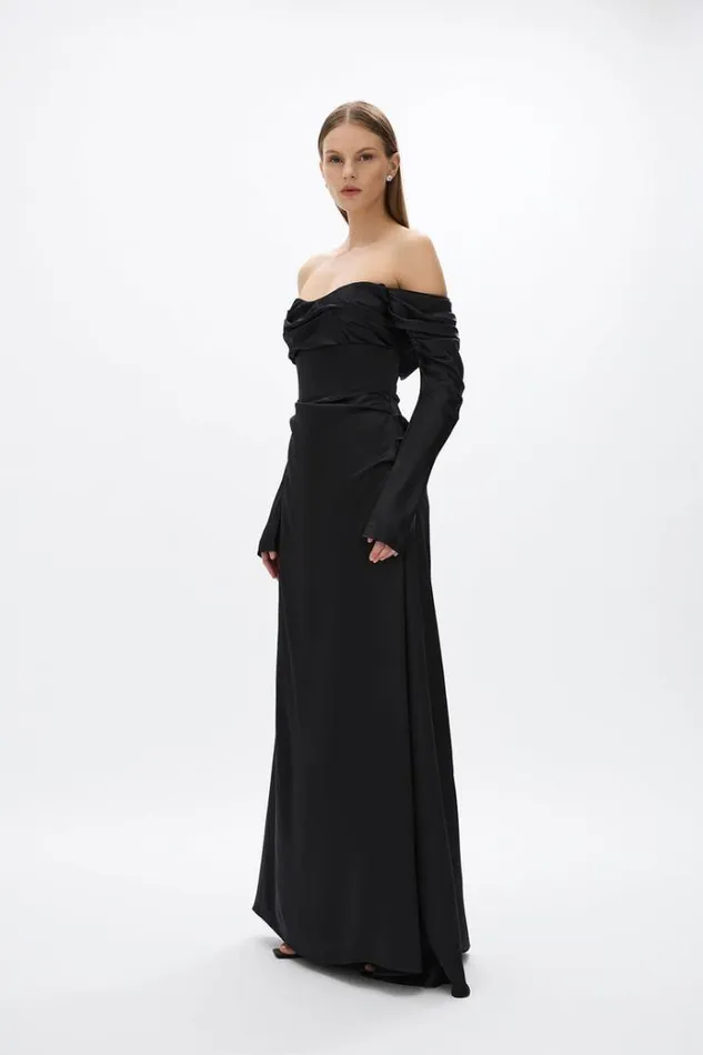 Women Black Dresses Rachel Gilbert LUCIEN SLEEVE GOWN Women Black Dresses Rachel Gilbert LUCIEN SLEEVE GOWN