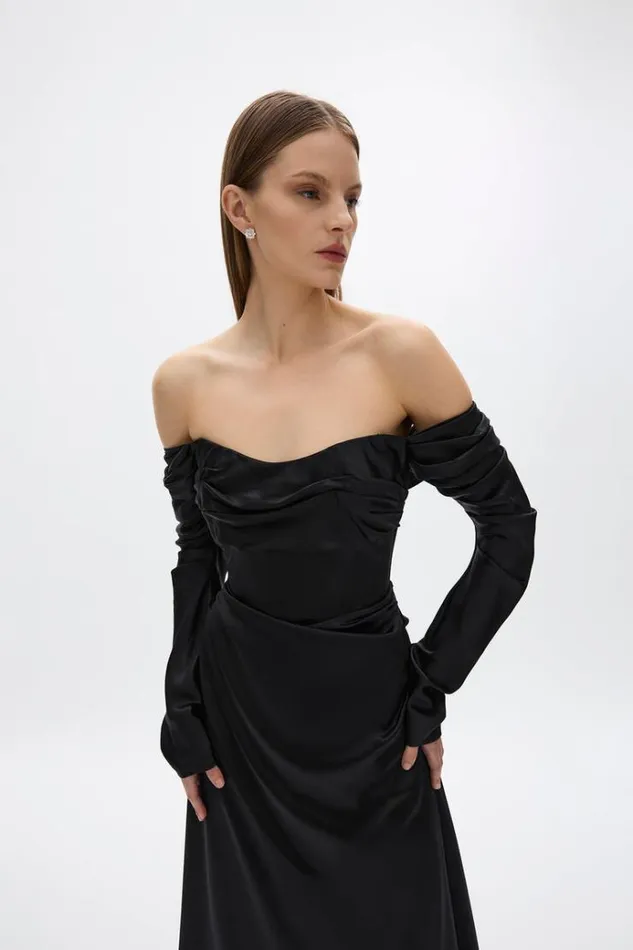 Women Black Dresses Rachel Gilbert LUCIEN SLEEVE GOWN Women Black Dresses Rachel Gilbert LUCIEN SLEEVE GOWN