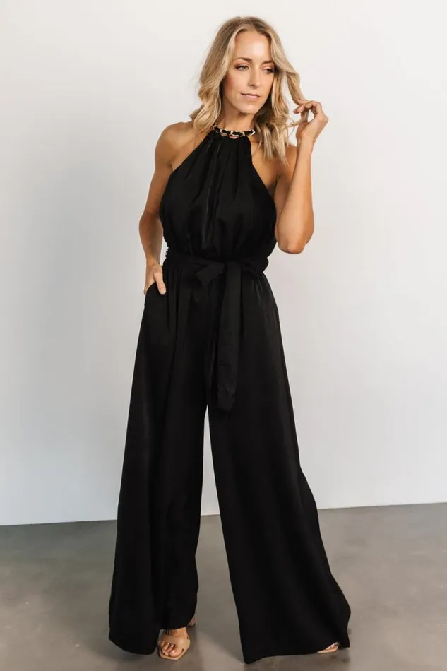 Women Blaire Satin Jumpsuit Black Baltic Born Jumpsuits and Rompers